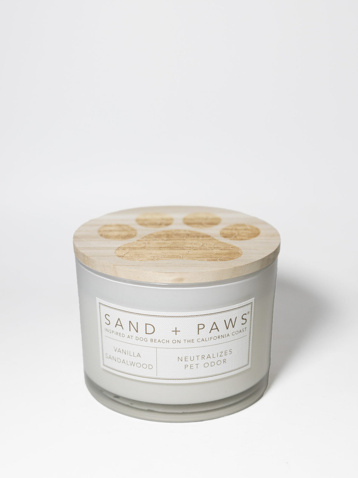 Sand + Paws Vanilla Sandalwood 12 oz aromatic scented candle